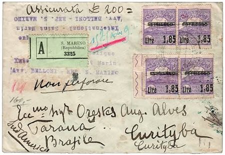 SAN MARINO - 1926, 1,85 su Espresso da 60 c. (129) 2 coppie su assicurata da...