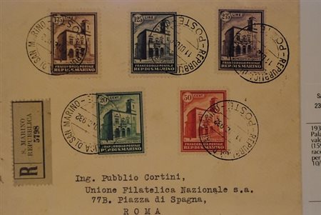 SAN MARINO - 1932, Palazzetto 5 valori cpl. (159/63) su raccomandata per...