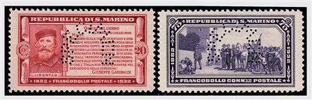 SAN MARINO - 1932, Garibaldi, i 2 Saggi con perforazione "SPECIMEN" (P.169,...