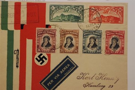 SAN MARINO - 1938, busta per Amburgo affrancata con 6 valori (193/96, A.1,...