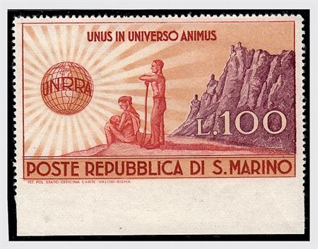 SAN MARINO - 1946, UNNRA, 100 lire non dentellato in basso (296aa).(GOMMA...