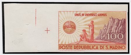 SAN MARINO - 1946, UNRRA 100 lire (296) prova non dentellata e non gommata....