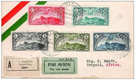 SAN MARINO - 1931, Posta aerea, 10 valori cpl. (1/10) su 2 aerogrammi Bayer...