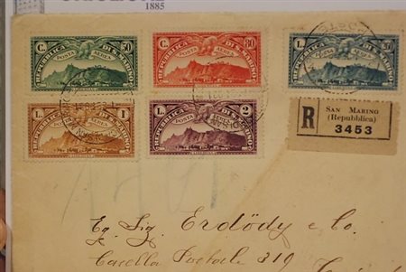 SAN MARINO - 1931, Posta aerea, Veduta 5 valori (1/5) su raccomandata per...