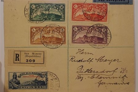 SAN MARINO - 1932, Posta aerea, Veduta 4 valori (1/4)+ Espresso 2,50 lire (8)...