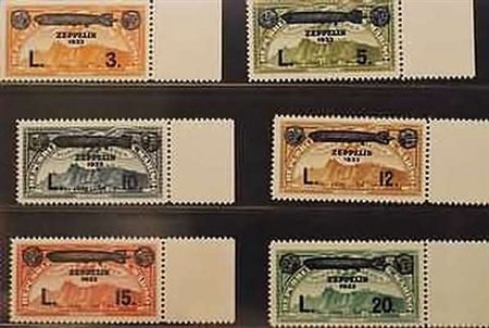 SAN MARINO - 1933, Posta aerea, Zeppelin soprastampati, 6 valori cpl. (11/16)...