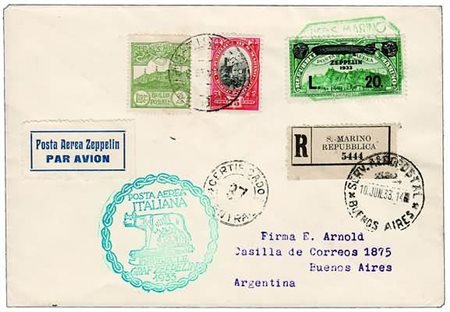 SAN MARINO - 1933, Posta aerea, Zeppelin 6 valori cpl. (11/16) insieme a vari...