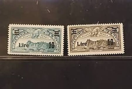 SAN MARINO - 1942, Posta aerea, soprastampati 2 valori cpl. (19/20).(GOMMA...