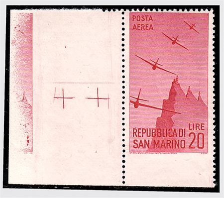 SAN MARINO - 1946, Posta aerea, Vedute 20 lire non dentellato in basso (57d)....