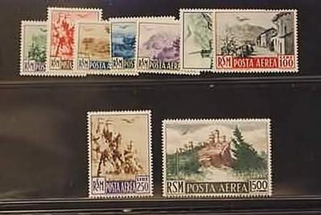 SAN MARINO - 1950, Posta aerea, Vedute 9 valori cpl. (83/91).(GOMMA INTEGRA)