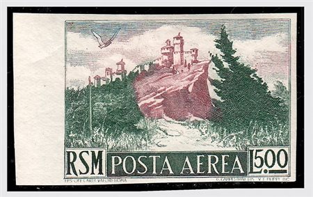 SAN MARINO - 1950, Posta aerea, Veduta 500 lire non dentellato (91b). (Cert....
