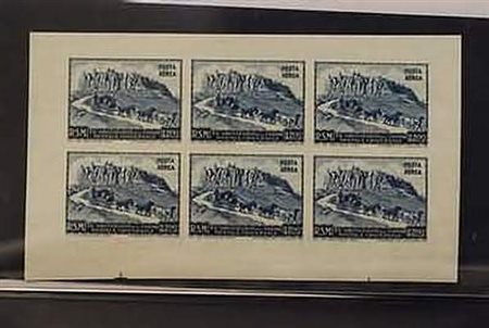 SAN MARINO - 1951, Posta aerea, UPU 200 lire non dentellato (96) blocco di 6...