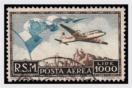 SAN MARINO - 1951, Posta aerea, 100 lire "Bandierone" (99).(USATO)