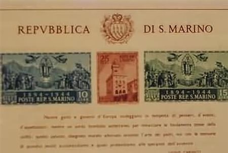 SAN MARINO - 1945, Foglietti, Cinquantenario Palazzo del Governo dentellato e...