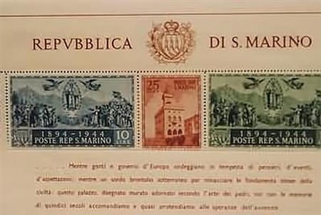 SAN MARINO - 1945, Foglietti, Cinquantenario Palazzo del Governo dentellato e...