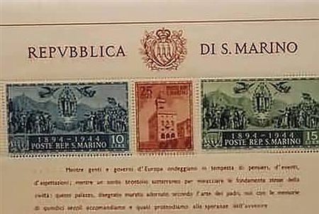SAN MARINO - 1945, Foglietti, Cinquantenario Palazzo del Governo (6/7).(GOMMA...
