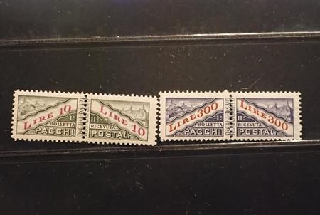 SAN MARINO - 1953, Pacchi postali, filigrana ruota, 10 e 300 lire, 2 valori...