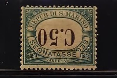 SAN MARINO - 1897, Segnatasse 50 c. con cifre capovolte (4a).(GOMMA ORIGINALE)