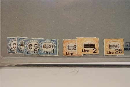 SAN MARINO - 1936-39, Segnatasse, soprastampati 7 valori cpl. (47/53).(GOMMA...