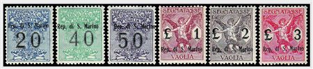 SAN MARINO - 1924, Segnatasse vaglia, 6 valori cpl. (1/6). Serie ben centrata...
