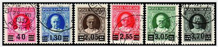 VATICANO - 1934-37, "Provvisoria" 6 valori cpl.(35/40). (Cert. Raybaudi).(USATO)