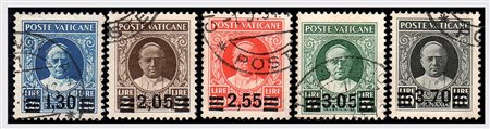 VATICANO - 1934-37, Provvisoria 6 valori cpl. (35/40). (Cert. A. Diena).(USATO)