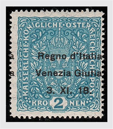 TERRE REDENTE - 1918, VENEZIA GIULIA, 2 k. con fili di seta, con soprastampa...