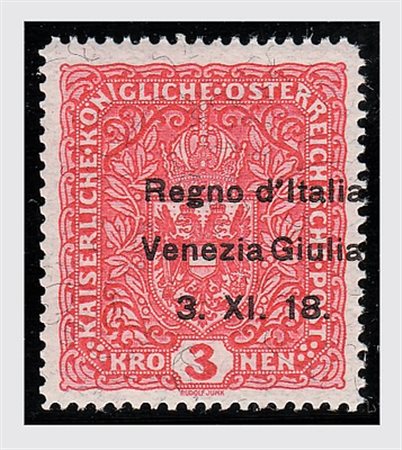 TERRE REDENTE - 1918, VENEZIA GIULIA, 3 k. con soprastampa fortemente...