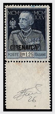CIRENAICA - 1925, Giubileo 1,25 lire dent. 13 1/2 (26) bordo in basso....