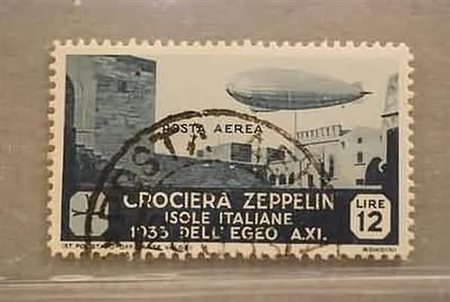 EGEO - 1933, Posta aerea, Crociera Zeppelin, 12 lire azzurro (25).(USATO)