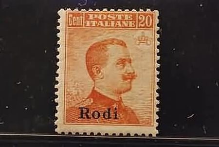 EGEO - 1917, RODI, Michetti 20 c.arancio (10) senza filigrana.(GOMMA INTEGRA)