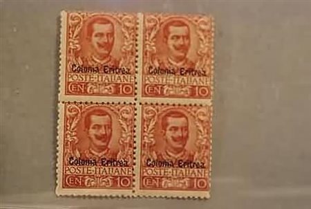 ERITREA - 1903, Floreale, 10 c.carminio (22) blocco di quattro.(GOMMA INTEGRA)