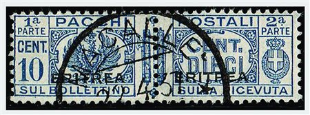 ERITREA - 1927, Pacchi postali, 10 c.azzurro "fascio" (22). (Cert....