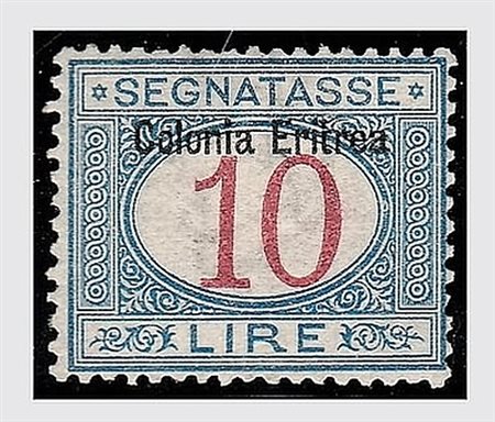 ERITREA - 1903, Segnatasse, 10 lire (11). Fresco esemplare. (G. Oliva,...