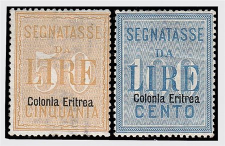 ERITREA - 1903, Segnatasse, grande formato 2 valori cpl. (12/13). (Cert....