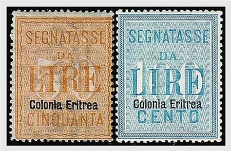 ERITREA - 1903, Segnatasse, grande formato 2 valori cpl. (12/13) freschi e di...