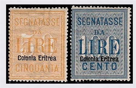 ERITREA - 1903, Segnatasse, grande formato 2 valori cpl. (12/13). (Cert.Della...