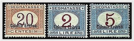 ERITREA - 1925, Segnatasse, soprastampa in basso, 11 valori cpl....