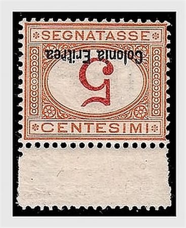 ERITREA - 1920, Segnatasse, 5 c.arancio e carminio, soprastampa capovolta...