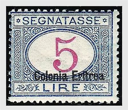 ERITREA - 1920, Segnatasse, 5 lire azzurro e carminio (23). (Cert....