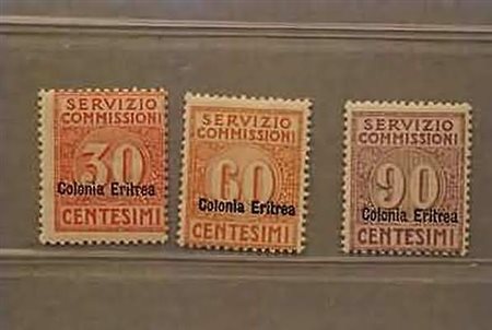 ERITREA - 1916, Servizio commissioni, 3 valori cpl. (1/3).(GOMMA INTEGRA)