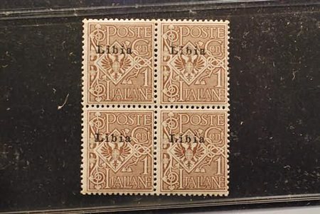 LIBIA - 1915, Floreale 1 c. con soprastampa fortemente spostata in alto (1l),...