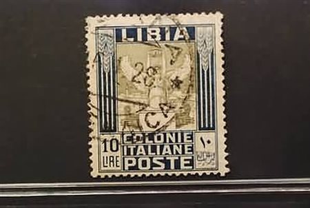 LIBIA - 1921, Pittorica, 10 lire azzurro e oliva (32).(USATO)