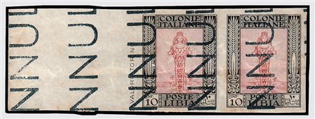 LIBIA - 1921, Pittorica 10 c. non dentellato (47k) coppia orizzontale con...