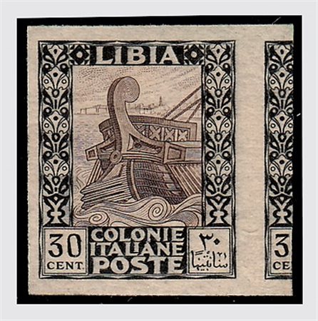 LIBIA - 1924, Pittorica 30 c. non dentellato (50k). Raro ed in ottimo stato...