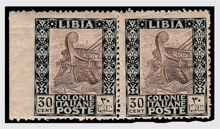LIBIA - 1924, Pittorica 30 c. non dentellato a sinistra (50s) in coppia con...