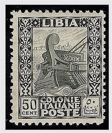 LIBIA - 1927, Pittorica, 50 c.nero e oliva dentellato 11 (64). (A....