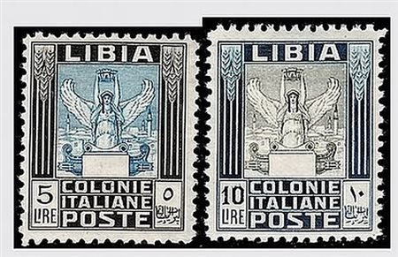 LIBIA - 1937, Pittorica, 5 e 10 lire dent.11 (144/45) buona centratura....