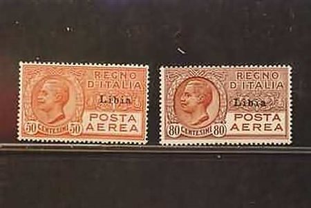 LIBIA - 1928-29, Posta aerea, 2 valori (1/2) ben centrati.(GOMMA ORIGINALE)