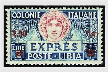LIBIA - 1926, Espressi, 2,50 su 2 lire azzurro e carminio dent. 11 (13) ben...